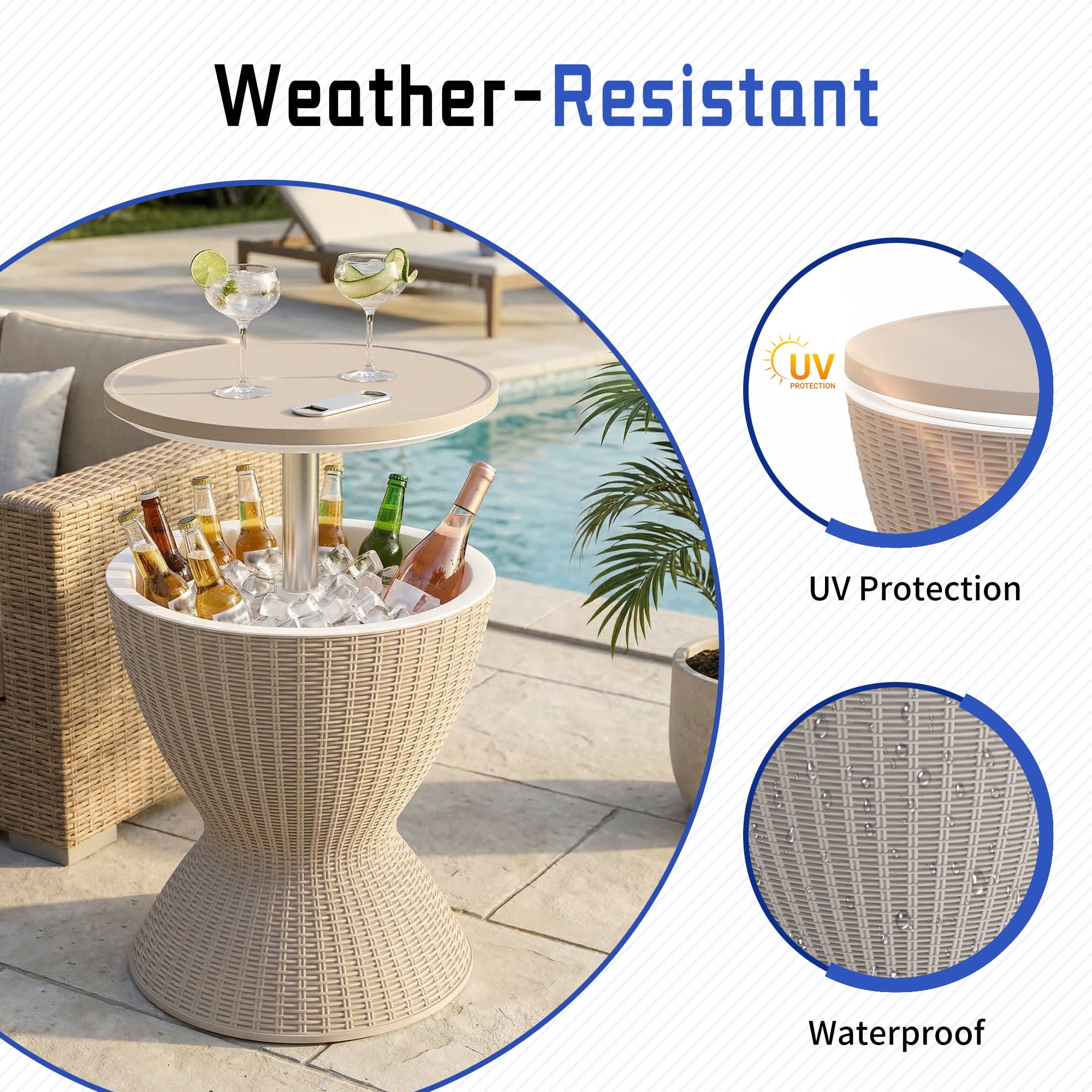 Fazzn  Outdoor Cooler Side Table - 3 in 1 - Designed for use as Outdoor Side Table, Patio Decor and Ice Chest.Black/Brown