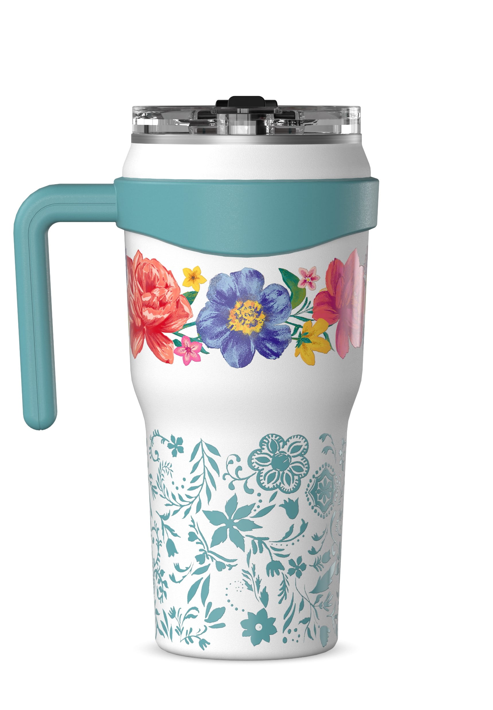 The Pioneer Woman 40 oz Brilliant Blooms Stainless Steel Tumbler, White