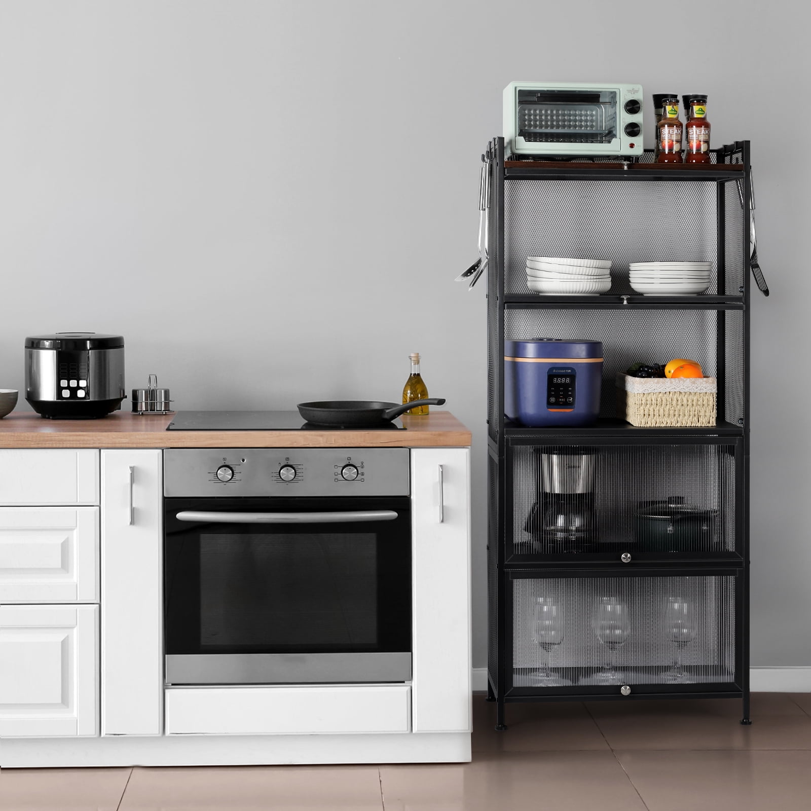 5-Tier Metal Black 23.62" Microwave Rack Storage Cabinet