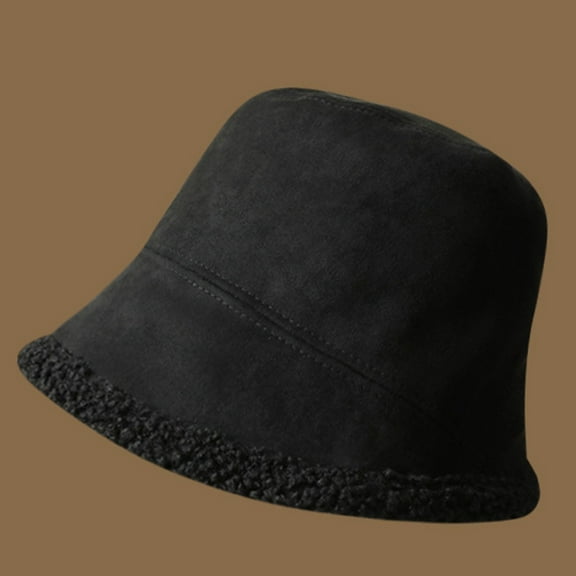 HNMKIU Reversible Winter Fisherman Hat for Women Cozy Lamb Warm Bucket Cap Versatile Fall Season Outdoor Black,One Size