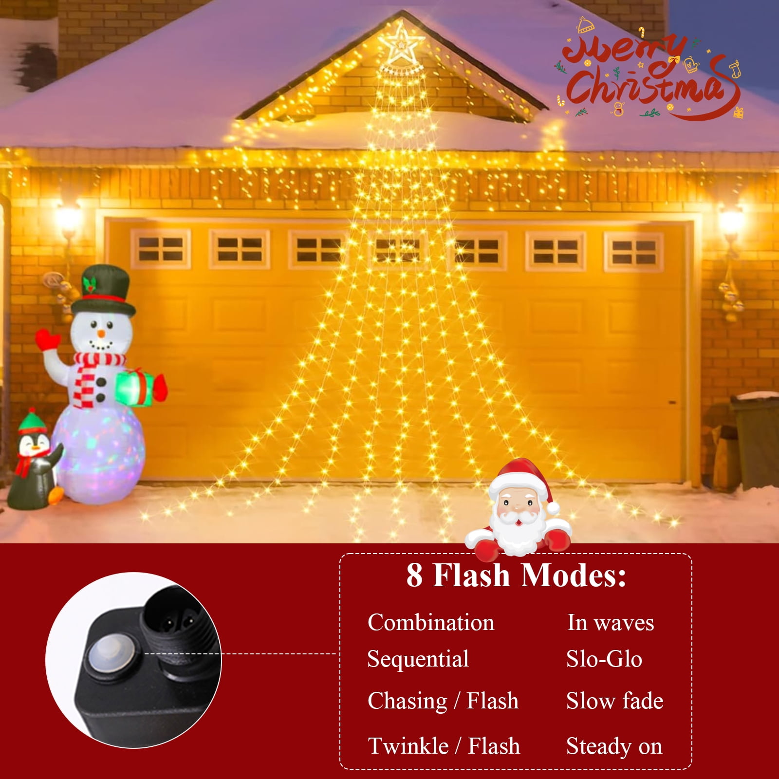 Outdoor String Lights Decorations, 350 LED Star Waterfall String Fairy Lights with 8 Modes for Indoor wedding Decor