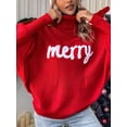 thumbnail image 5 of ELF Women's Christmas Sweaters Long Sleeve Turtleneck Letter Embroidery Pullover Casual Knit Tops, 5 of 8