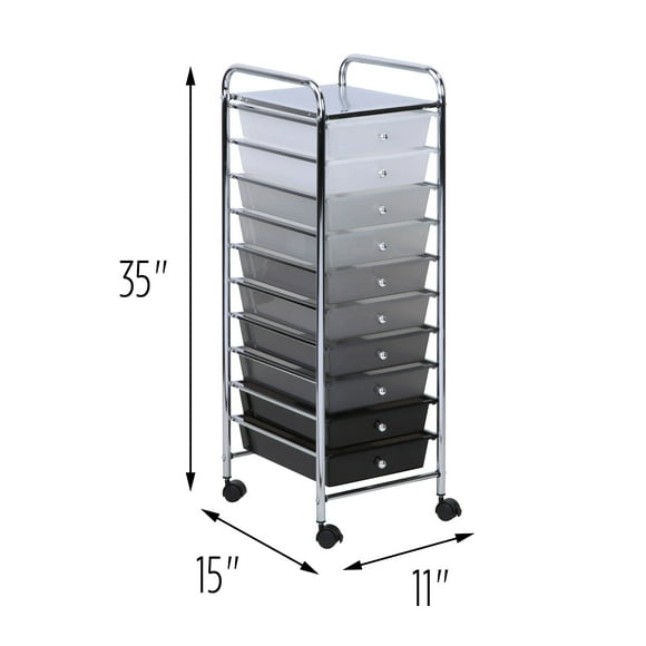 Honey-Can-Do 10 Drawer Cart, Shaded CRT-05255 Rolling Storage cart with Drawers, 10 Drawer Storage cart, Metal Rolling Storage cart
