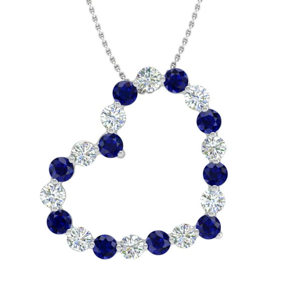 0.61 Carat Blue Sapphire & White Diamond Heart Pendant Necklace in 14K White Gold (with Silver Chain) (SI1-SI2 Clarity)
