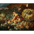 thumbnail image 2 of Giovanni Paolo Castelli 18x15 Black Ornate Wood Framed Double Matted Museum Art Print Titled - Peaches, Apples, Plums and Cherries by a Pumpkin, on a Stone Ledge, 2 of 5
