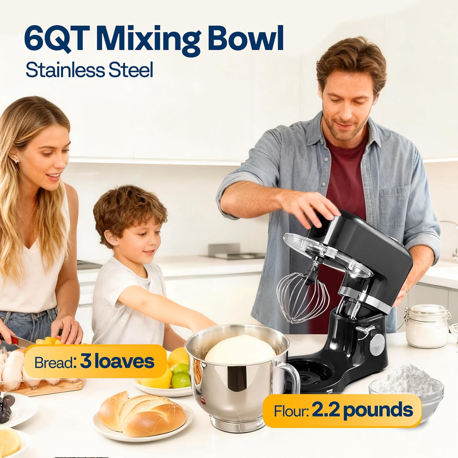 SPECSTAR Stand Mixer with Fermentation, One-Touch Presets Electric Dough Mixer with 6 Qt Bowl, Kitchen Standing Mixer for Baking, Cake with Flex Edge Beater, Bread Hook, Whisk, Black
