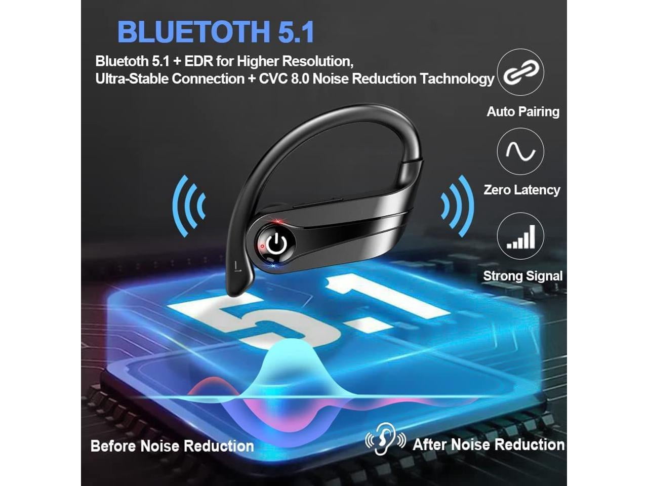 Wireless Earphones Bluetooth Headphones Noise Reduce Natural Sound Durable Battery Sweatproof Earbuds