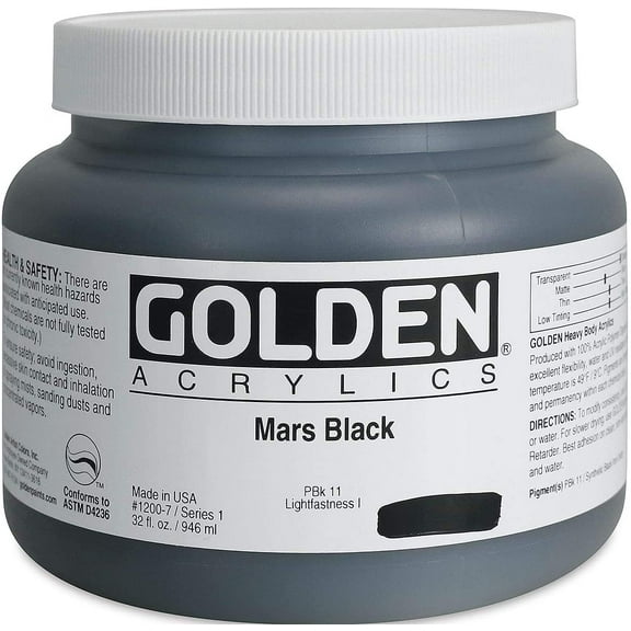 Golden Heavy Body Artist Acrylics - Mars Black, 32 oz Jar