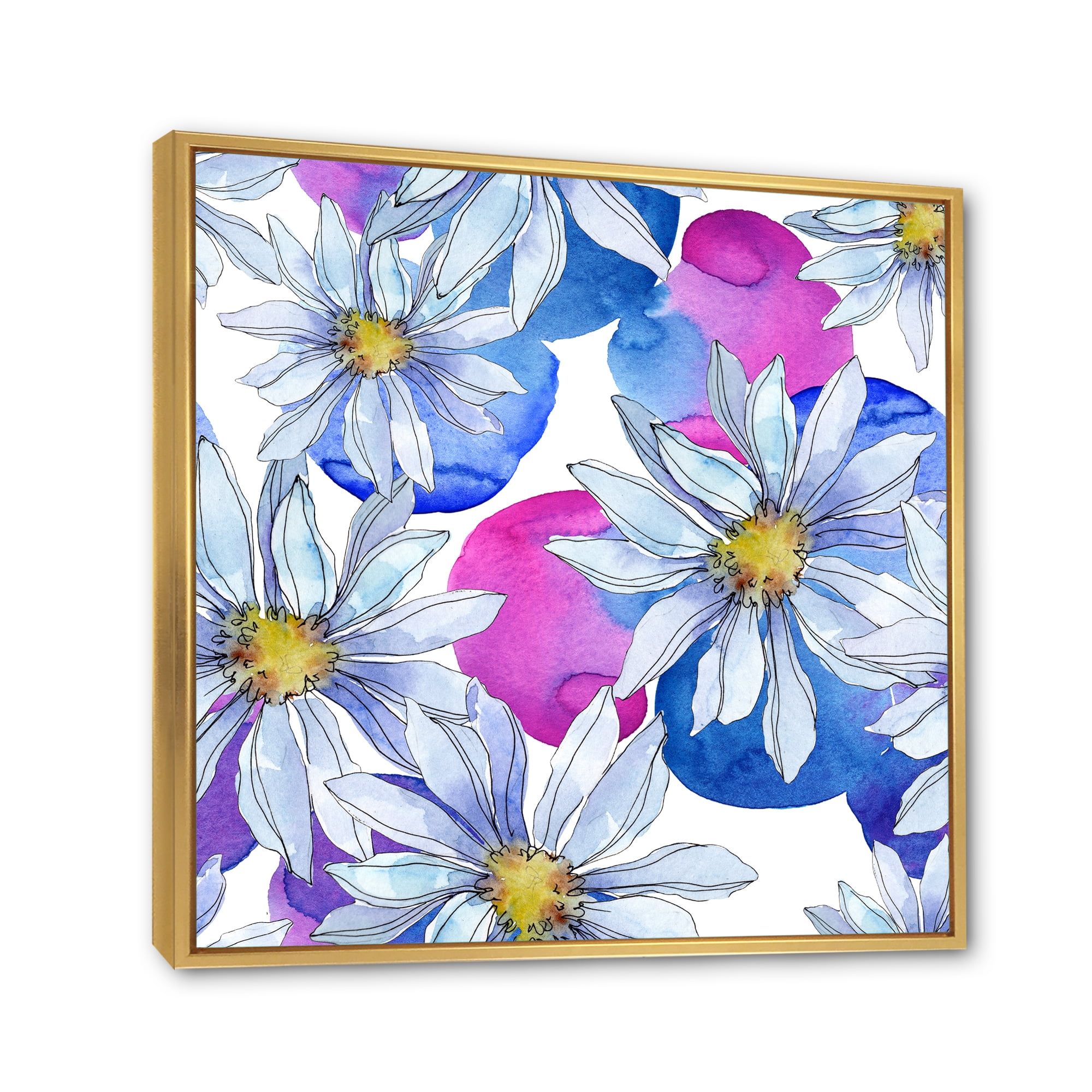 Designart 'Daisies On Red and Blue Backgorund' Traditional Framed Canvas Wall Art Print