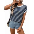 thumbnail image 2 of Women'S Sweater Vest Striped Pullover Tank Top Round Neck Cap Sleeve Light-Weight Summer Casual Clothes Navy Blue L, 2 of 9