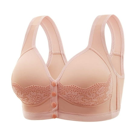 kamemir Full Coverage Bras for Women Womens Comfortable Wireless Bras Push Up Seamless Bralettes Soft V Neck Brassiere Scalloped Full Coverage Everyday Bra(Pink 40)