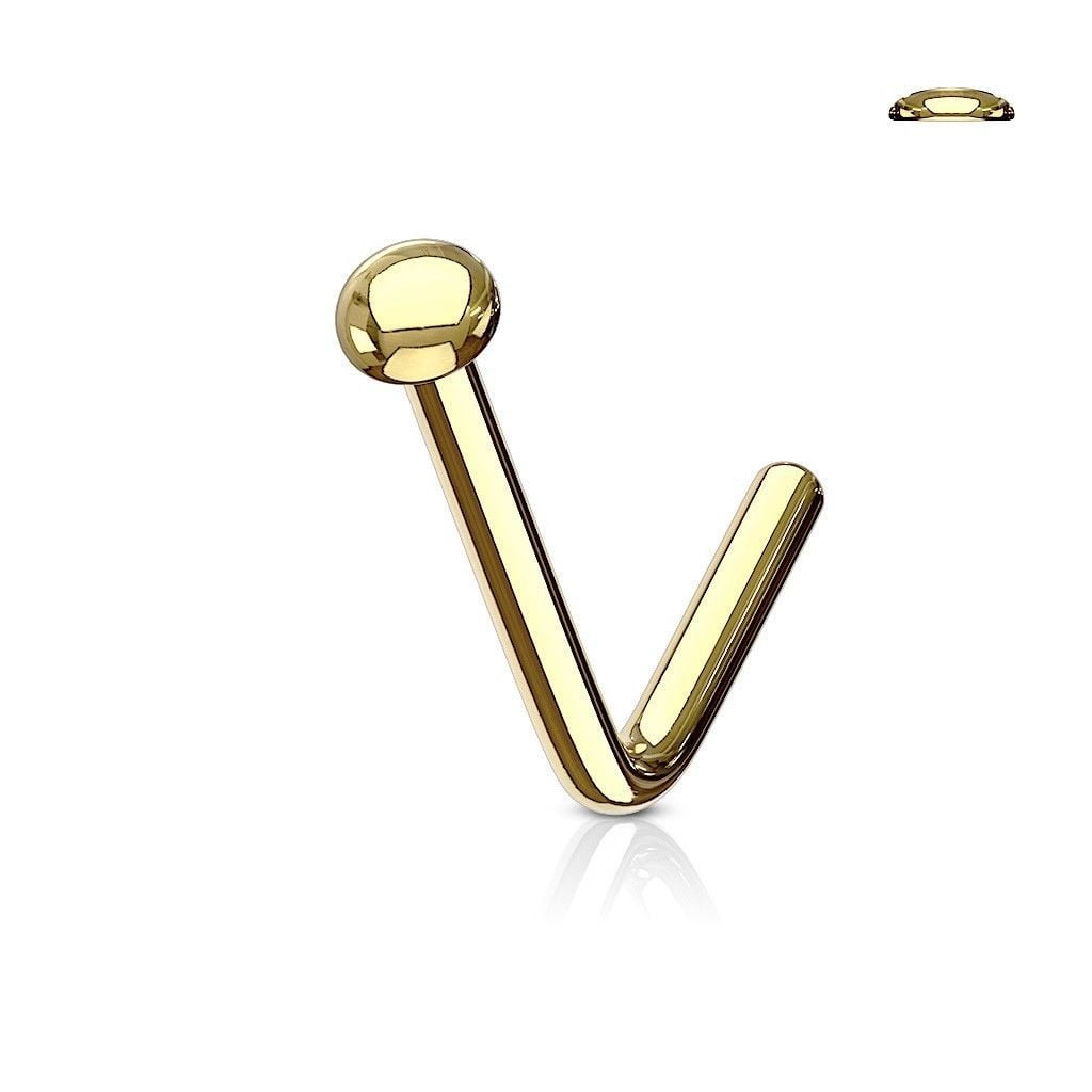 Heart Lock Top Design Gold IP Surgical Steel Nose Ring L Bend Shape Studs 20G