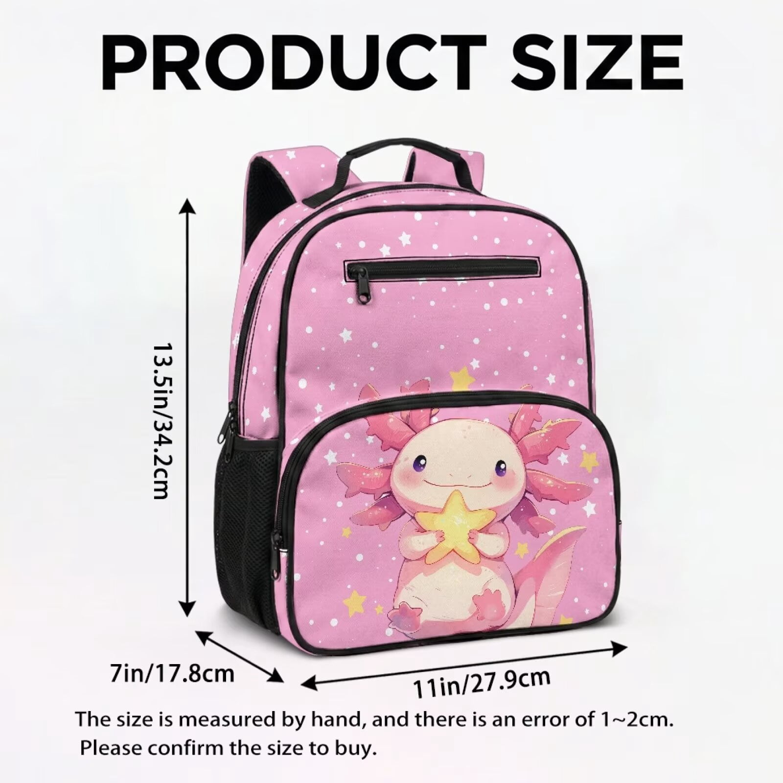 Pzuqiu Axolotl Print 13.5 Inch Preschool Backpack for Toddler Girls 3-6, Water Resistant Breathable Kids School Bag with Multiple Pockets, Lightweight Soft Kindergarten Bookbag