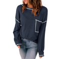 thumbnail image 1 of WEAIXIMIUNG Sweatshirts Oversize pour Femmes Coupe Ample Couleur Unie Poche Col Rond Tricoté Manches Longues, 1 of 6