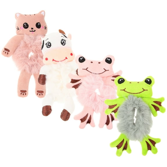 Raindrops 4Pcs Animal Scrunchies Hair Ties Plush Material for Girls and Women in Autumn and Winter