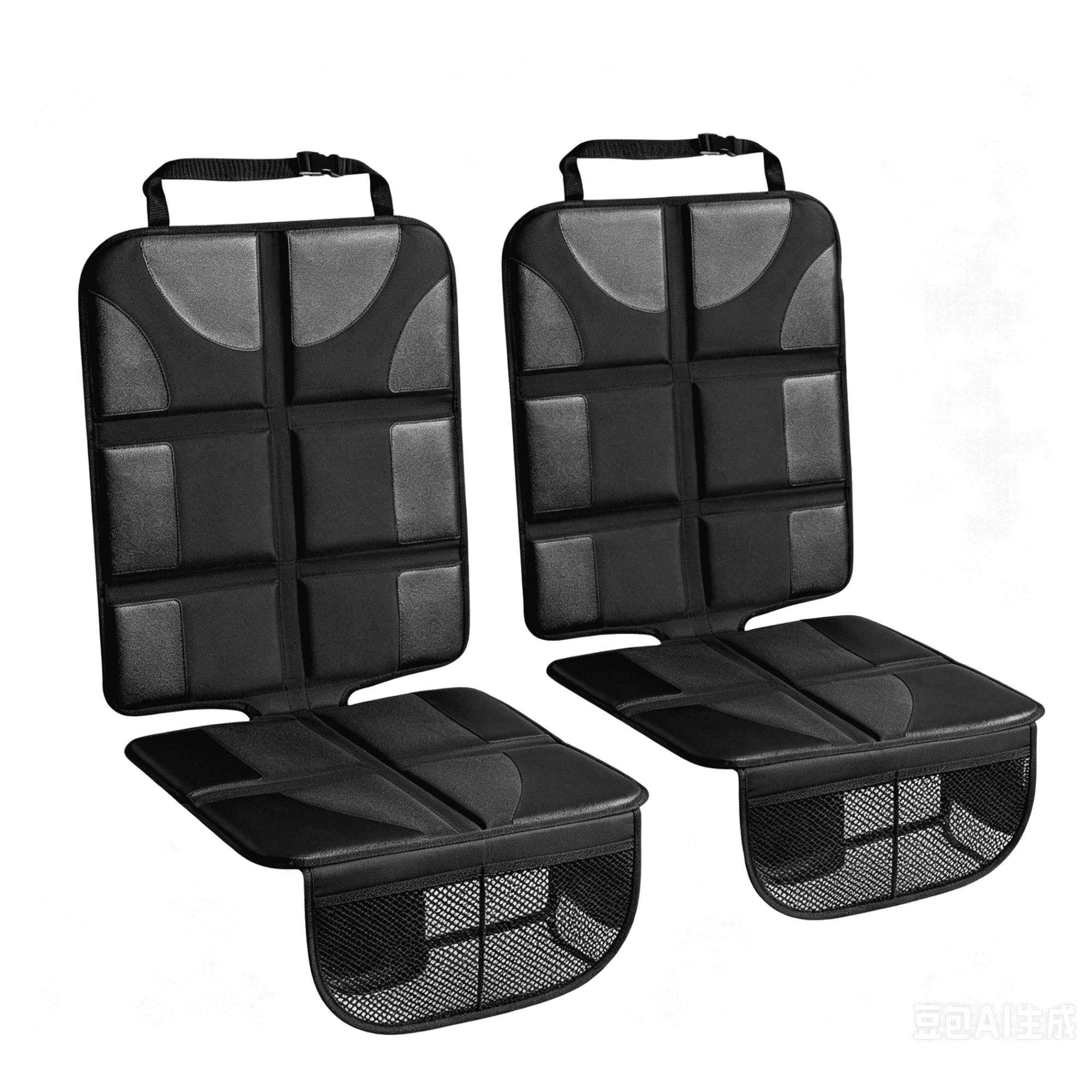 Car Seat Protector for Child Car Seat - Waterproof Non-Slip Leather Mat with 2 Mesh Pockets, Universal Seat Cover for Baby, Pets & Vehicles, Black