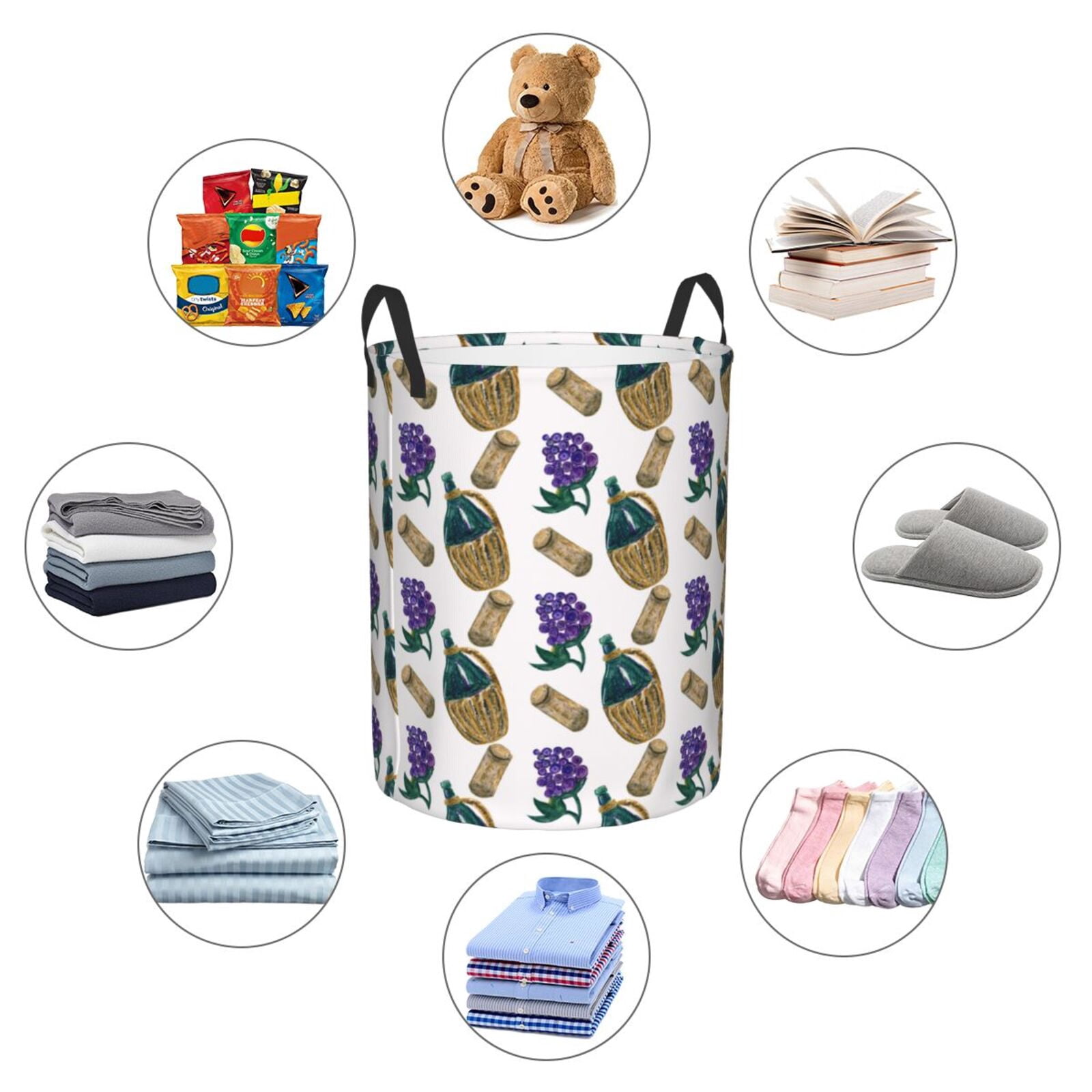 Large Laundry Basket with Handles - Wine grape Print No.J927 Kids Baby Dirty Clothes Laundry Hamper for Bedroom Aesthetic