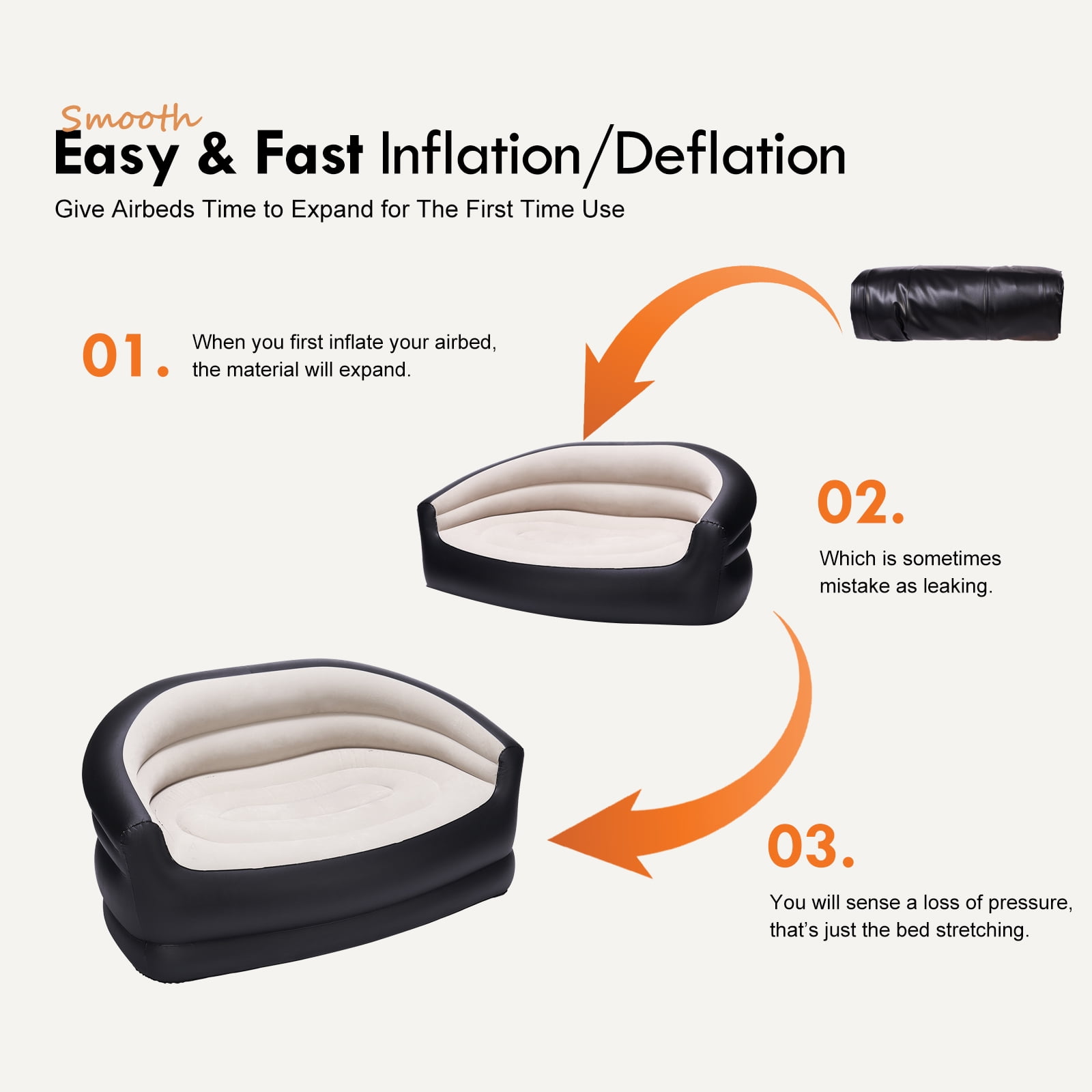Honeydrill Inflatable Sofa, Air Couch for Camping, Black&Beige(No Pump Included)
