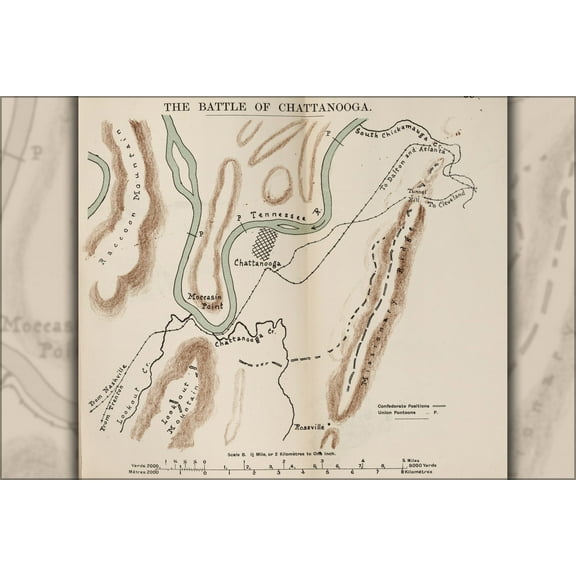 24"x36" Gallery Poster, civil war map of Battle of Chattanooga