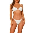 thumbnail image 1 of Conjuntos de bikini de dos piezas de color sólido con canalé para mujer, traje de baño sin espalda con tirantes finos, color blanco mediano, 1 of 5