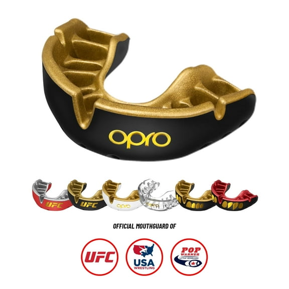 OPRO Gold Level Mouth Guard – Moldable Mouthguard for Boxing, MMA & Football (Black, Adult)