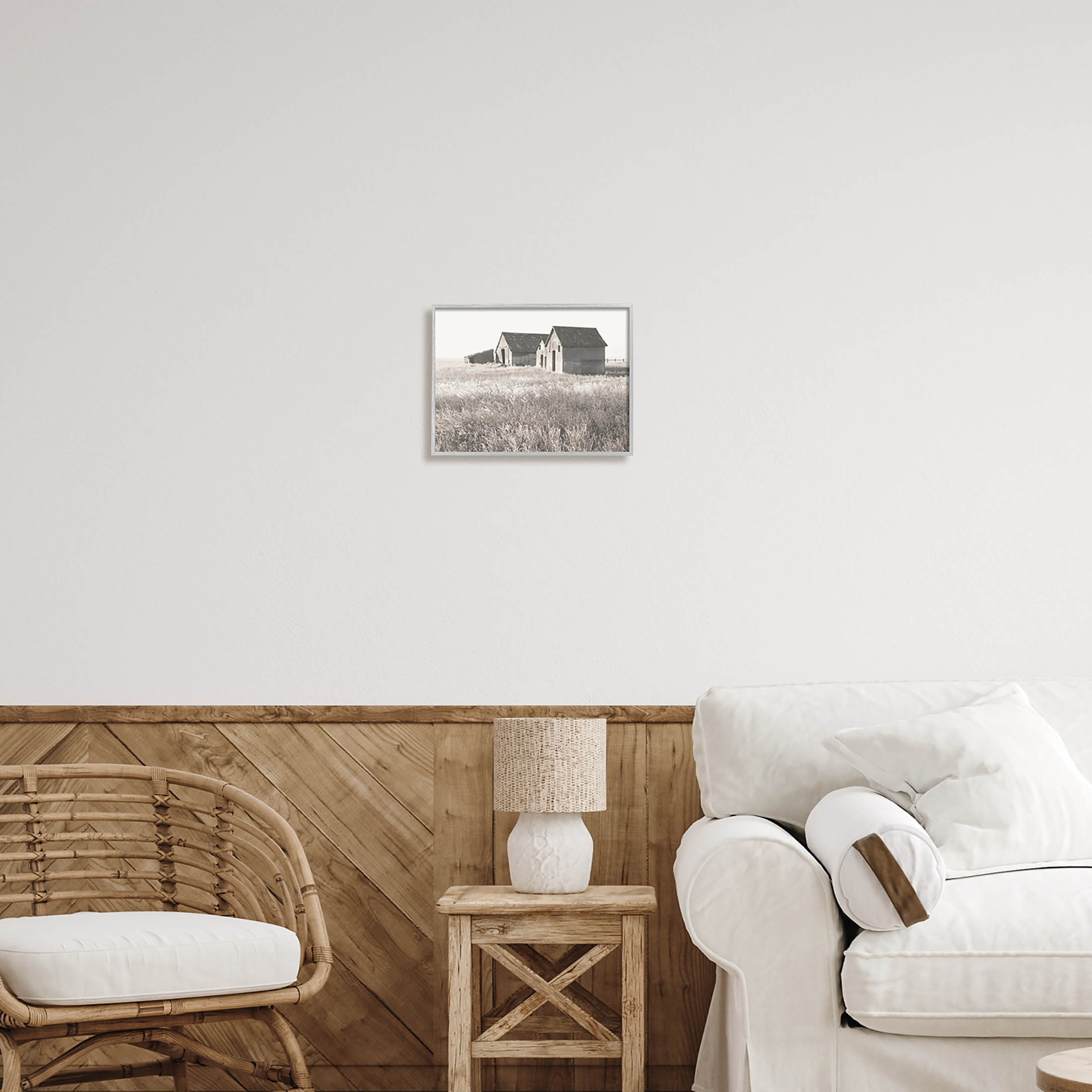 Rural Barn Grassland Field Landscape Photograph Gray Framed Art Print Wall Art