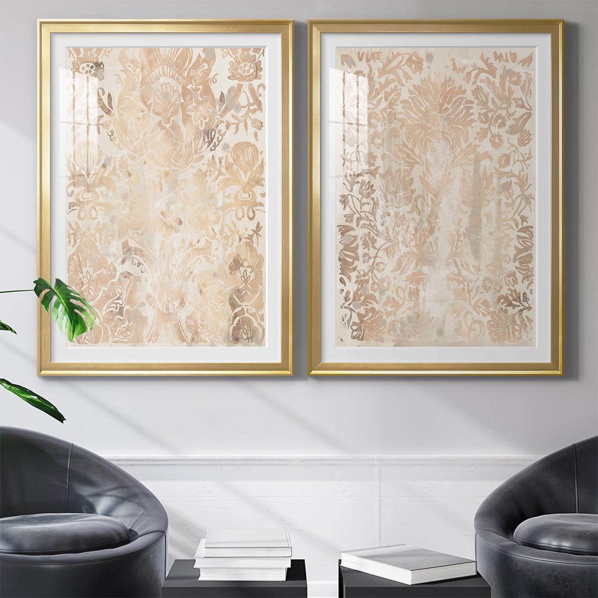 Wexford Home Walnut Damask III Premium Framed Print, 30.5" x 42.5" - Ready to Hang, Gold (Set of 2)