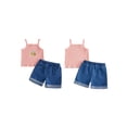 thumbnail image 2 of BemeyourBBs Toddler Baby Girls Summer Clothes Infant Baby Girl Denim Outfit Cute Bee Cake Ice Cream Floral Embroidery Ribbed Tank Vest Tops with Pockets Rolled Jeans Denim Shorts 2Pcs Set, 2 of 9