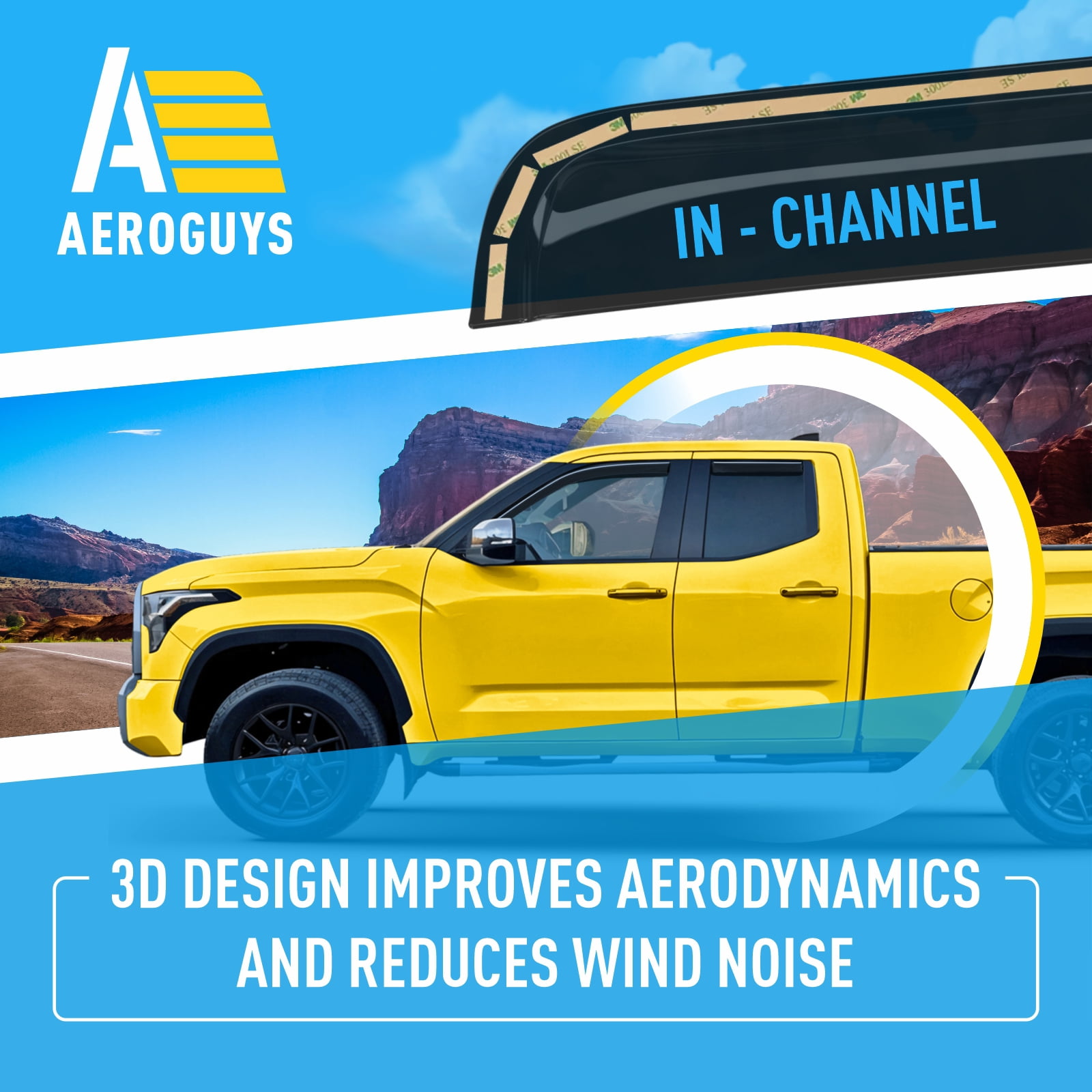 AEROGUYS In-Channel Window Deflectors Extra Durable Window Visors Rain Guards Fit for Toyota Tundra 2022-2025 Double Cab, Sun Visors, Wind Vent Visors, Car Accessories - 4pcs. AG0272