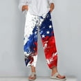 thumbnail image 3 of qelini American Flag Pants for Women Plus Size Wide Leg July 4th Capris Pants Elastic Waist Print Ankle Pants Daily Wear, 3 of 5
