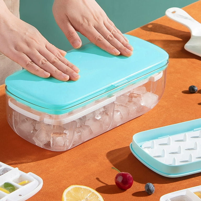 Cook with Color Ice Cube Tray with Lid and Bin - Easy Release Ice Container for Freezer with Push Button - Two 24 Ice Cube Tray for Small Ice Cubes