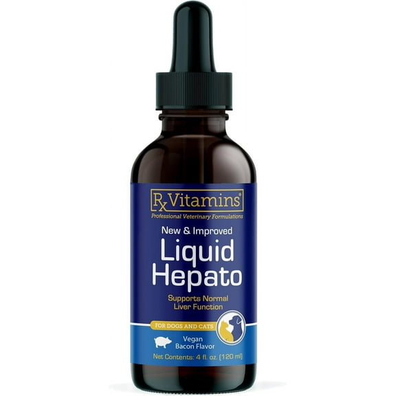 Rx Vitamins Liquid Hepato Support for Dogs & Cats - Liver Support Supplement with Milk Thistle for Dogs (Silymarin & Silybinin) and Vitamin B - Bacon Flavor (4oz)