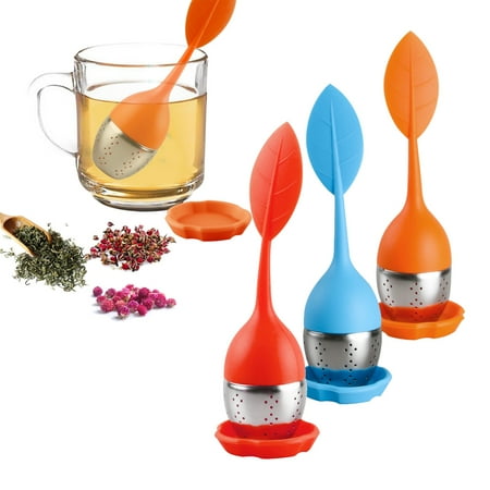 

Leaf Tea Infuser for Tea Pot Mug Cup- Loose Tea Strainer Steeper for Fennel Tea Rooibos Tea Herbal Team Red Blue Orange Set 3