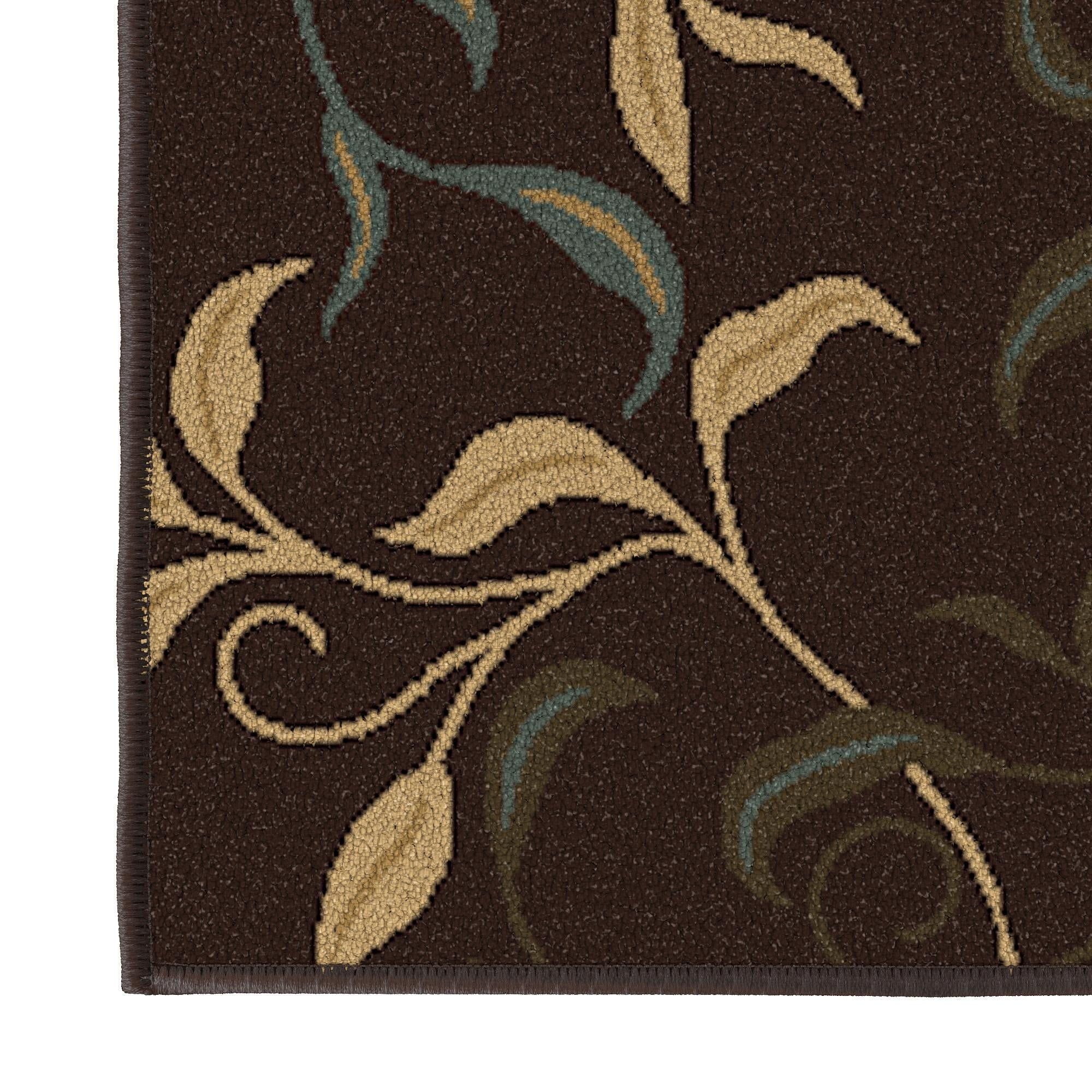 Ottomanson Leaf Indoor Doormat 2'3" x 3' - Non Slip Low Pile Area Rug for Entryway, Brown