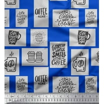 Soimoi Blue Cotton Duck Fabric Coffee Please Text Print Fabric by the Yard 42 Inch Wide