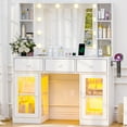 thumbnail image 4 of Ktaxon Makeup Vanity with Lighted Mirror, Vanity Table with Glass Table Top and Charging Station for Bedroom, White, 4 of 9