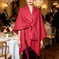 thumbnail image 4 of Fewfanhot Self Tie Fringe Wool Blend Poncho Cape, Open Front Warm Wrap Shawl Coat for Women Fall Winter, 4 of 7