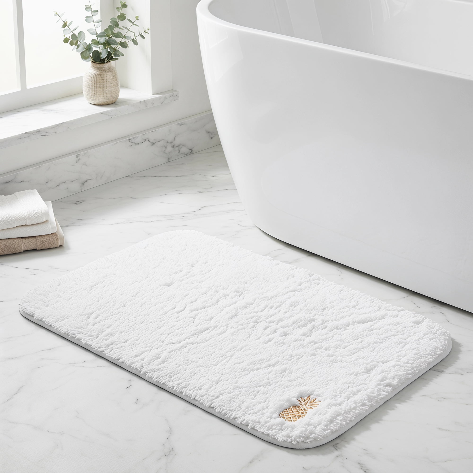 Unique Bargains High-End Plush Absorbent Microfiber Bath Mat White Pineapple 32" x 20"