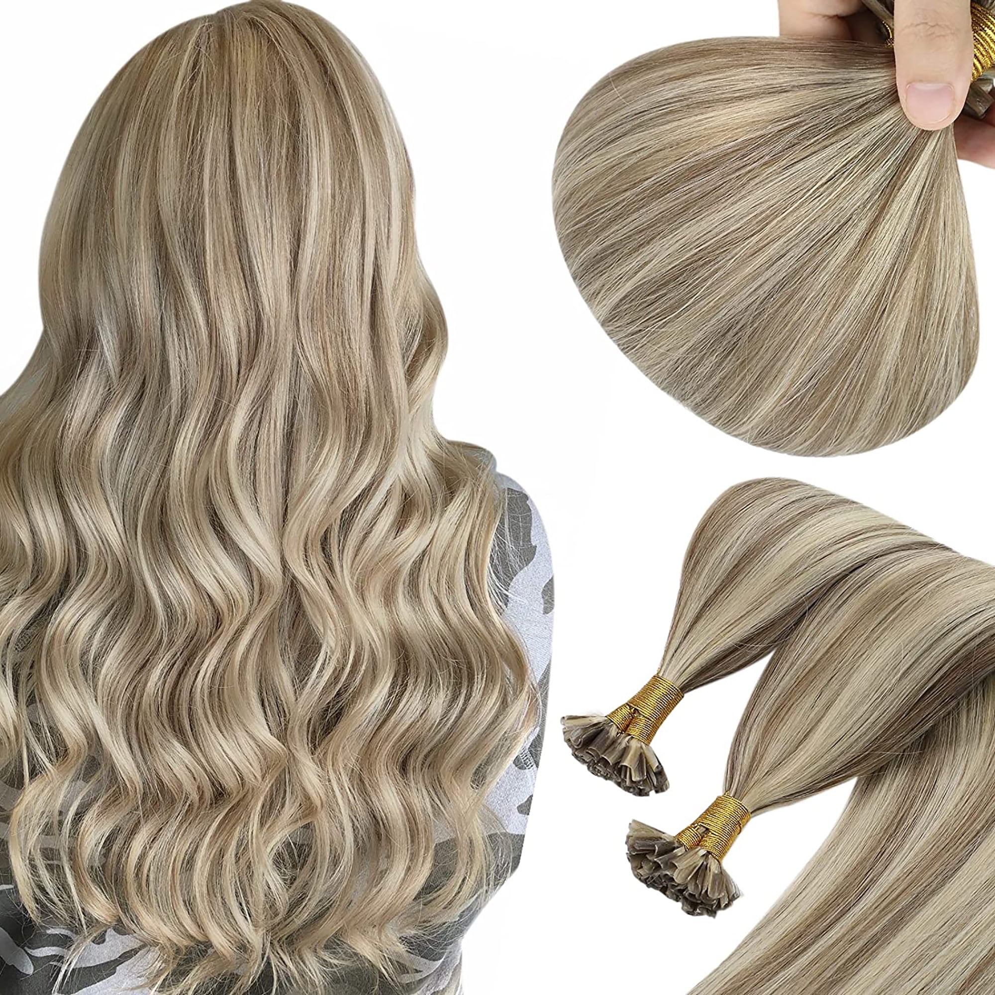 Sunny U Tip Keratin Hair Extensions 22 inch Highlights Ash Blonde Mix
