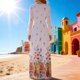 thumbnail image 3 of Vestido con Cuello Redondo de Manga Larga de Gasa Impreso para las Mujeres, Moda de Verano de Primavera Informal Y Elegante, 3 of 5