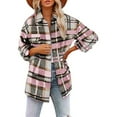thumbnail image 6 of CUZIBR Womens Casual Jacket Hooded Plaid Long Sleeve Stylish Coat With Pocket Mid-Length Button Down Cardigan Loose Oversized Strench Coat Dailywear, 6 of 6
