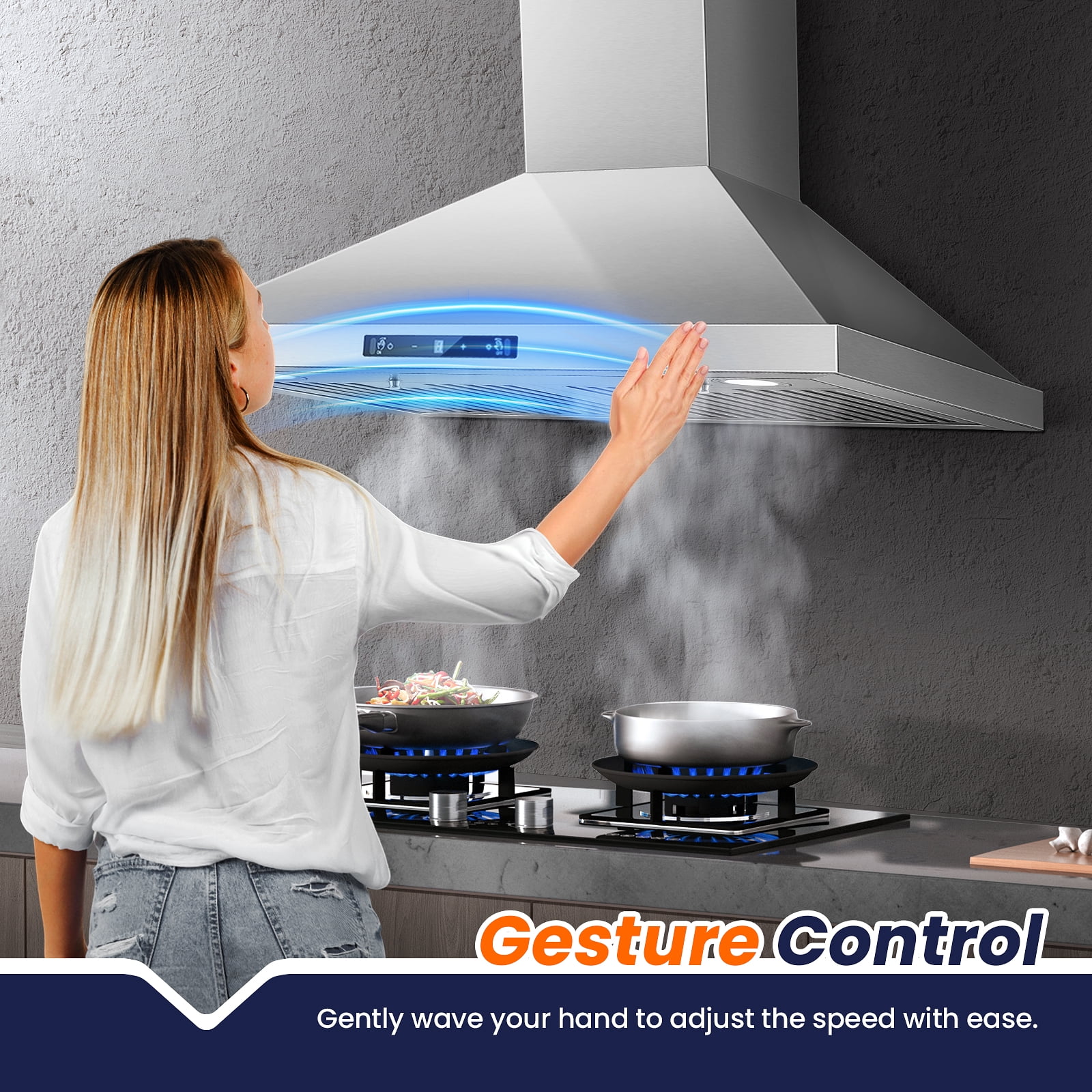 Joeaonz 30" Stainless Steel Wall Mount Range Hood with LED Light, 3-Speed Exhaust Fan, Ducted/Ductless Options