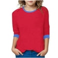 thumbnail image 6 of Piuwrlz Summer 3/4 Short Sleeve T-Shirts Kids Girls Round Neck Casual Sweatshirts Solid Color Round Neck Shirt Tops Red Size 5 Years, 6 of 6