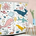 thumbnail image 3 of Kids Shower Curtain 60Wx72H Ocean Whale Funny Cartoon Fish Cute Animal Sealife for Nursery Baby Boys Girls Bathroom Decor Underwater Coastal Colorful Bath Curtain Fabric Polyester 12 Pack Hooks, 3 of 16