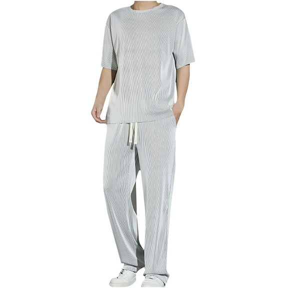 YYDGH Men's 2 Piece Sets Solid Color Casual Short Sleeve Crew Neck T Shirt Drawstring Straight Leg Pants with Pockets Fahion Summer Outfits