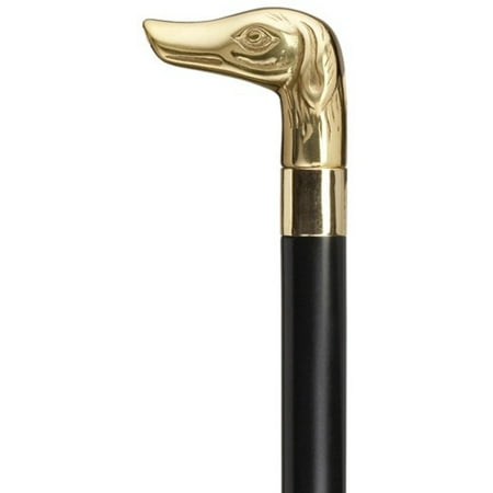 Harvy Canes - Solid Brass Dog Head - Walking Cane - 36" - Brass/Black