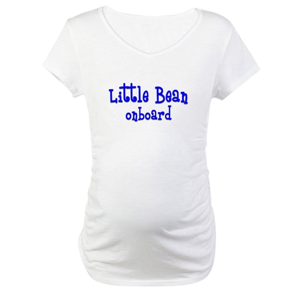 CafePress - Little Bean Onboard Blue Maternity T Shirt - Cotton Maternity T-shirt, Cute & Funny Pregnancy Tee