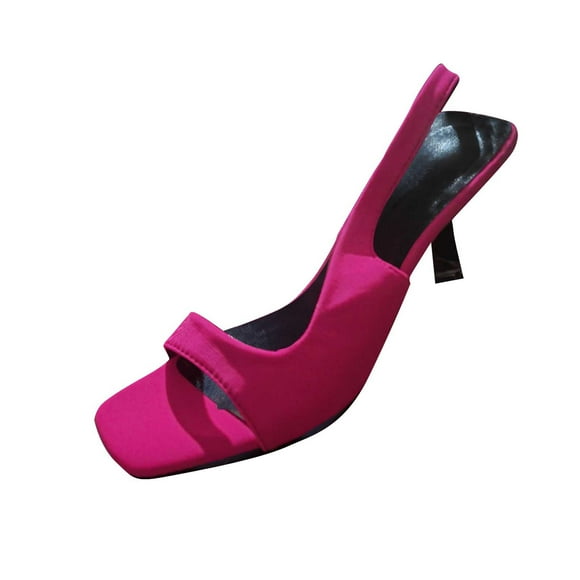 Slingback Heels for Women Kitten Stiletto Heel Open Square Toe Solid Color Casual Pumps Pink
