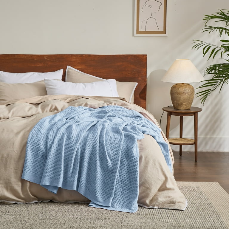 Bedsure King Size 100 Cotton Lightweight Waffle Weave Blankets Blue For All Seasons 104x90 inches Walmart