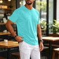 thumbnail image 6 of Men's Shirts Short Sleeve T-Shirt Crew Neck Light Tees Classic Basic Casual Tops Plain Soft Shirt Cyan M, 6 of 7